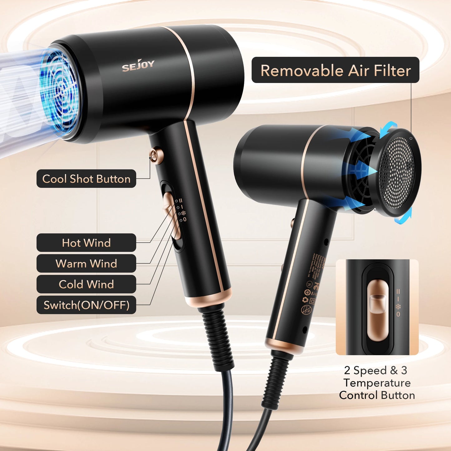 Z&M Electric Hair Dryer for Personal Hair Care